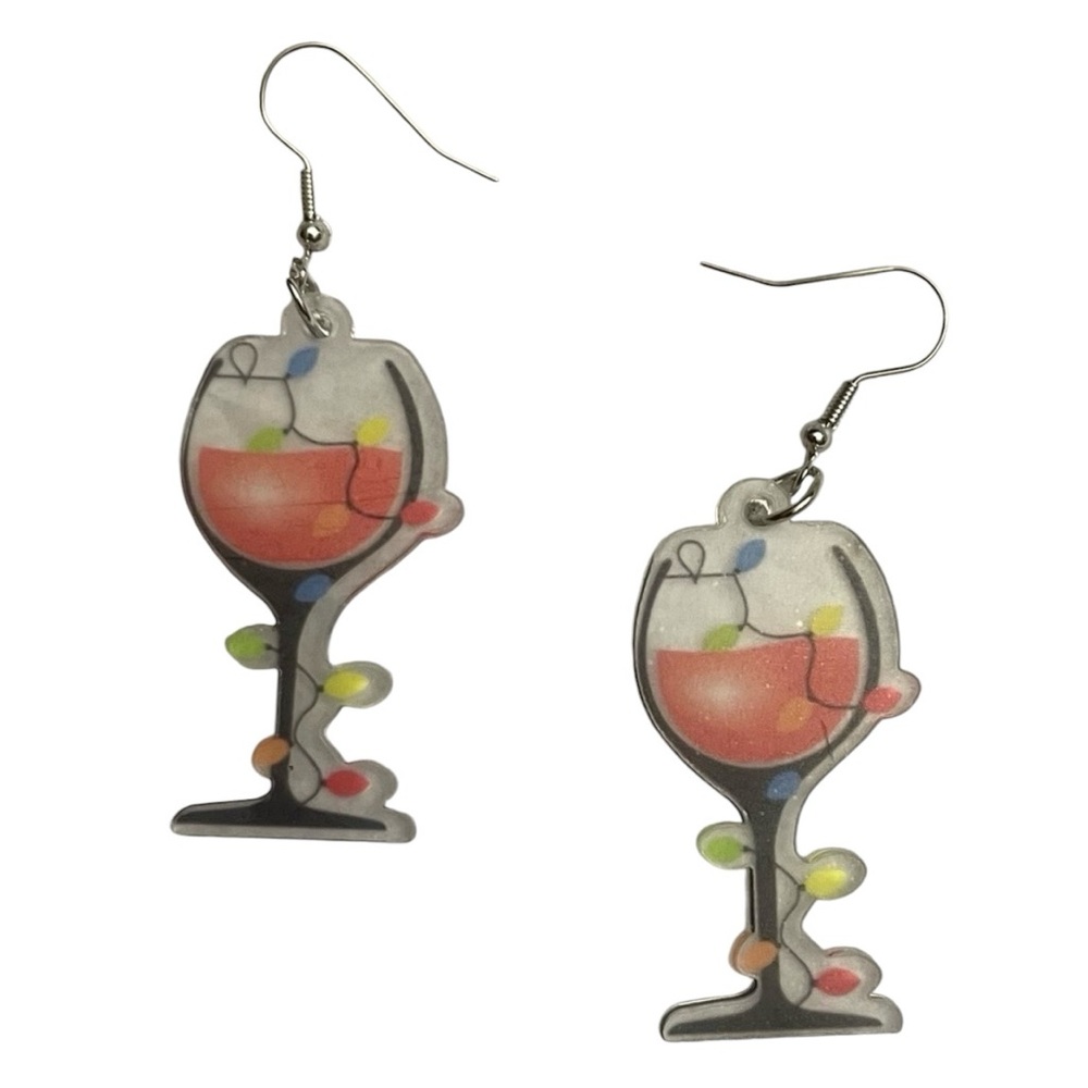 1/$8 or 3/$12 Christmas Acrylic Dangle Earrings Wine Glasses Christmas Lights